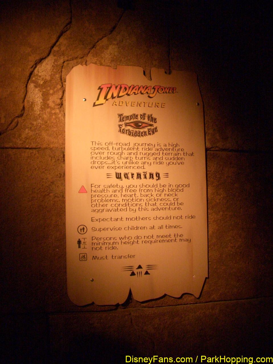 Indiana Jones Adventure original warning sign photo wanted